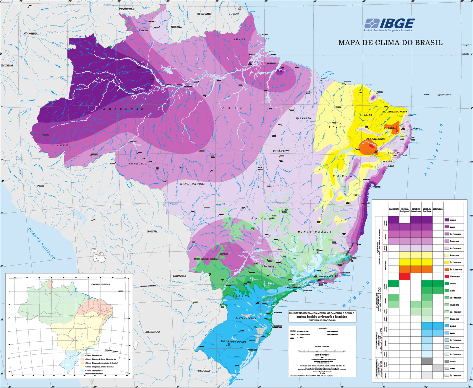 Mapa de clima do Brasil elaborado pelo IBGE