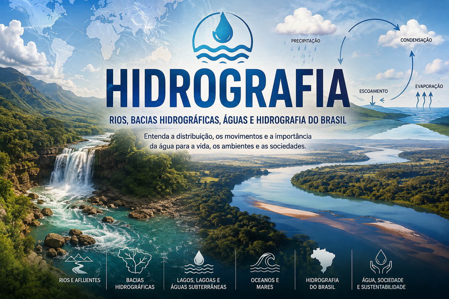 Hidrografia: rios, bacias hidrográficas, ciclo da água e hidrografia do Brasil