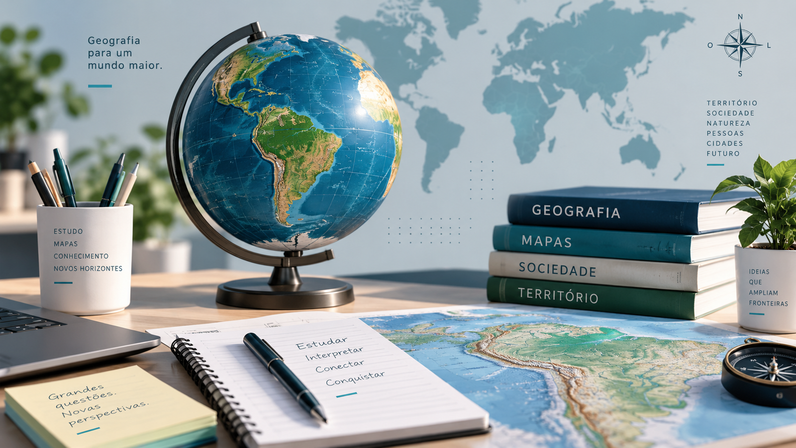 Globo terrestre, mapas e materiais de estudo de Geografia