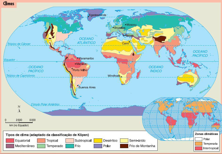 Mapa climático utilizado na atividade de localização dos climas