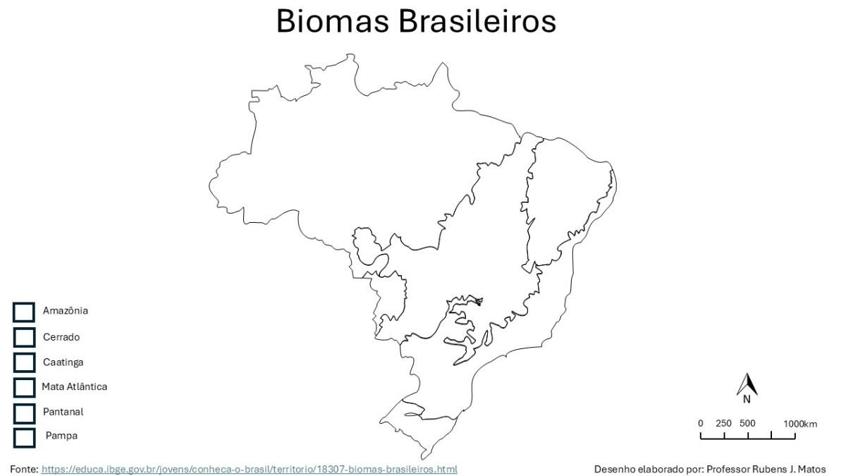 Mapa mudo do Brasil para atividade sobre os biomas brasileiros